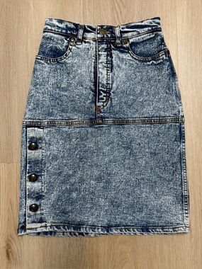 Jonny Q Vintage Acid Wash High Waisted Snap Button Slit Pencil Jean Skirt 5 6